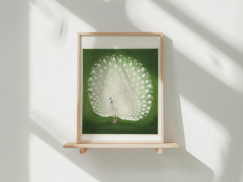 Reprint of Peacock illustration by Ohara Koson.  Different sizes available. Printing on matt paper, canvas or deckle edge fine art paper. Printed and shipped. Beautiful vintage japanese wall art.