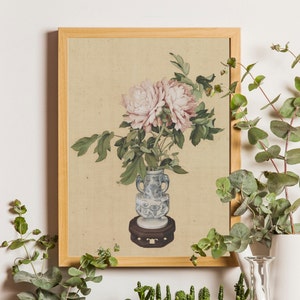 Pink Peony Wall Art, Peonies Art Print, Chinese Vase of Flowers, Peony Wall Decor, Chinoiserie Vase, Flower Lover Gift, Flower Wall Decor
