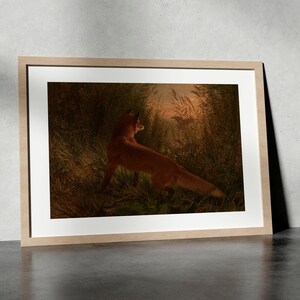 This moody antique painting of fox in earthtones will look lovely in your farmhouse living room, kitchen or cabin.