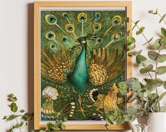 Portrait De Paon Élégant – Toile Tendue Ou Affiche, Impression Giclée, Taille Au Choix