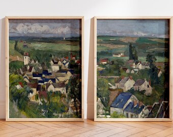 French Country Landscape Print Set, Vintage Town Painting, European Wall Art