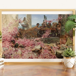 Sir Lawrence Alma-Tadema: The Roses of Heliogabalus (1888), klassiek schilderij, roze rozen print, poster hedonisme, cadeau voor haar, beeldende kunst