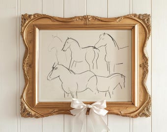 Vintage Horse Sketch Art Print – Minimalist Equestrian Decor