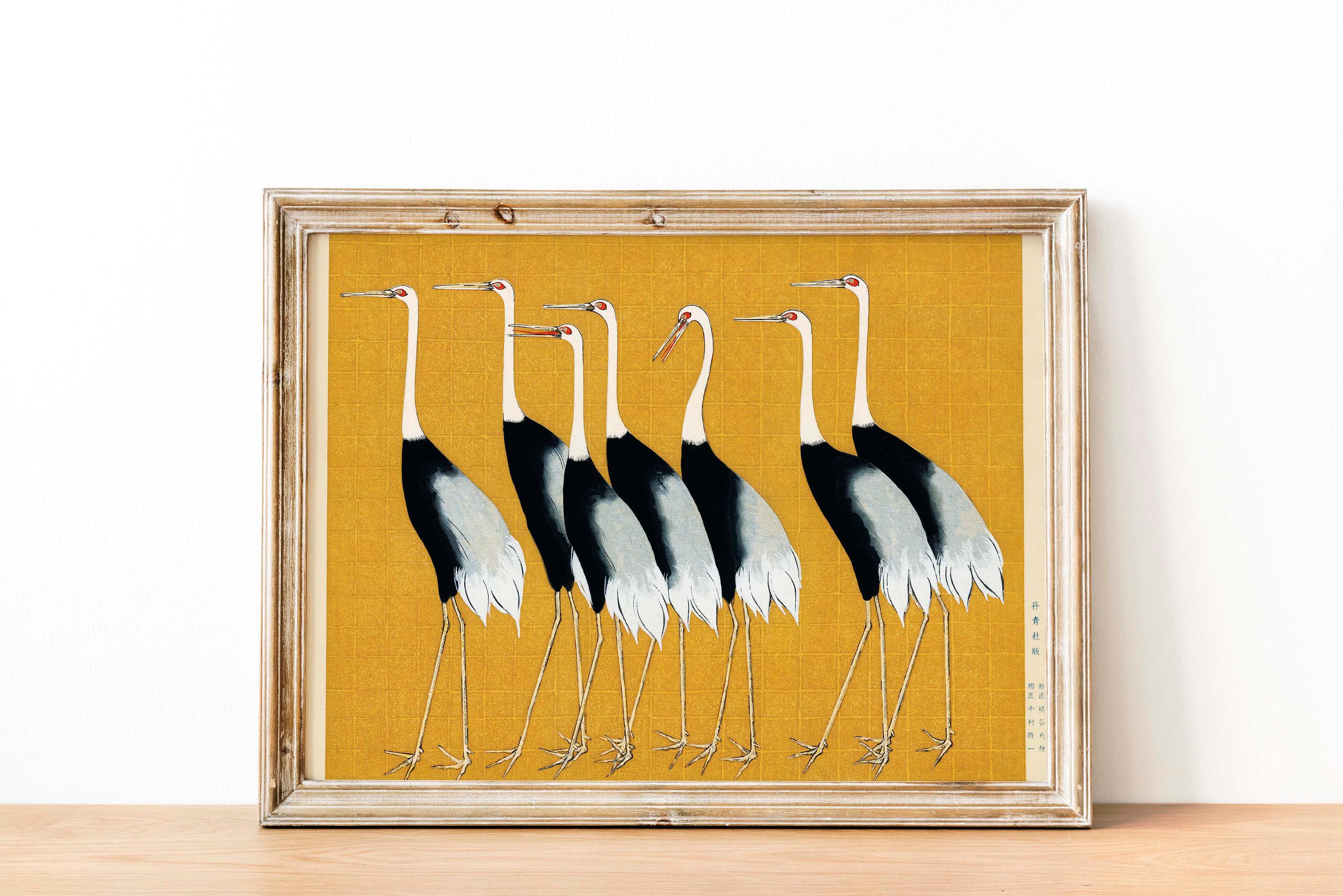 Japanese Woodblock Print: Red Crown Cranes by Ogata Korin