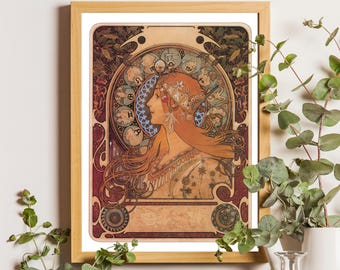 Mucha Zodiac Print, Astrology Print, Zodiac Poster, Vintage Alphonse Mucha Print, Alphonse Mucha Poster, Art Nouveau Poster, Canvas Wall Art