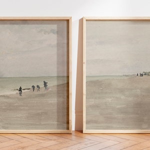 Muted Beach Set of 2 Prints, Minimalist Coastal Wall Art, Neutral Summer Wall Art, Beach Cottage Prints, Beach Prints Set, Beach Painting