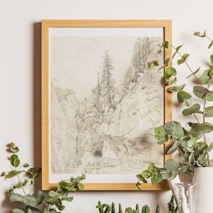 Vintage Tree Sketch Print, Neutral Rustic Tree Decor, Pine Tree Wall Art, Farmhouse Drawing Print, Pine Tree Antique Wall Art, PRINTED