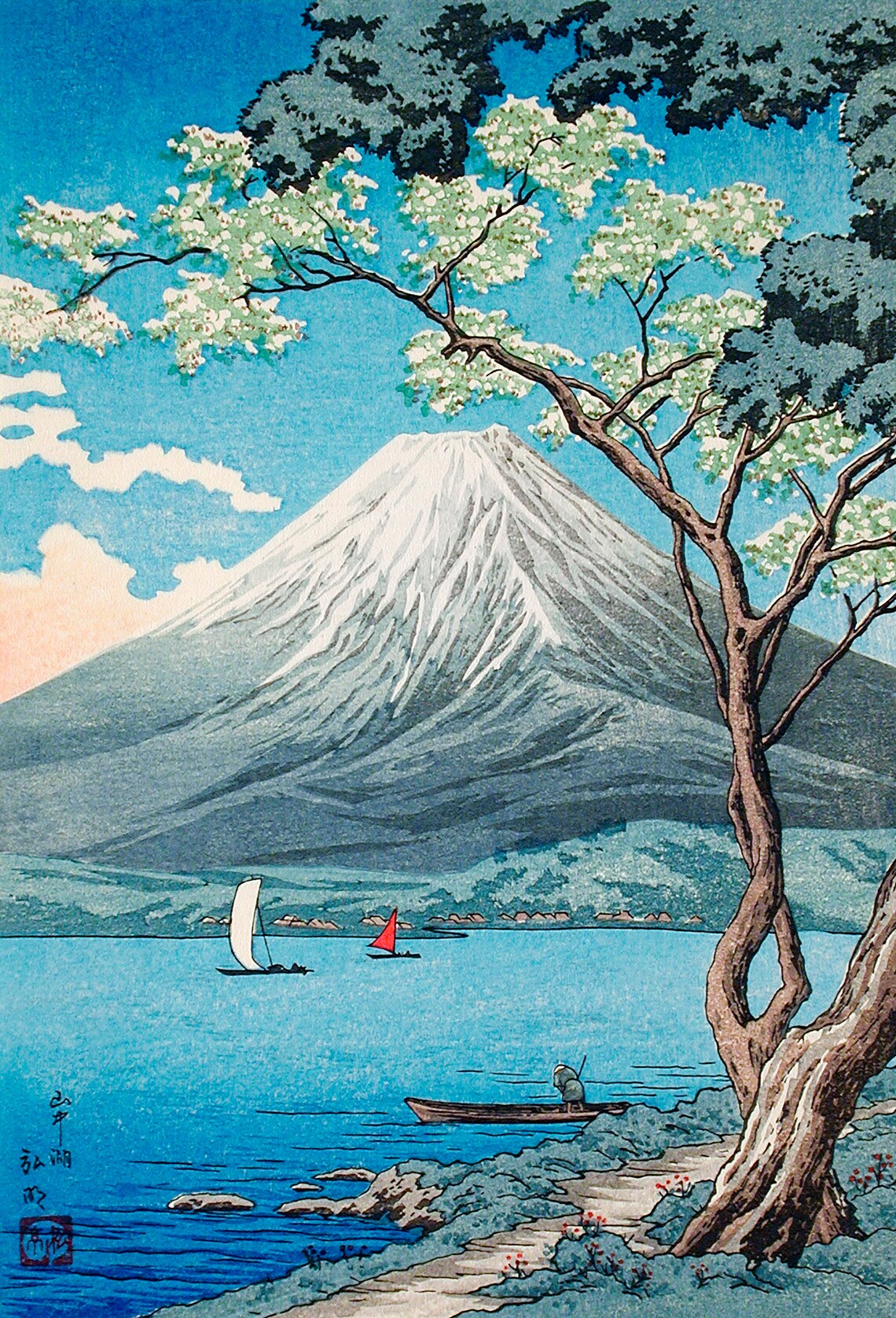 Japanese Print Mount Fuji from Lake Yamanaka Takahashi | Etsy
