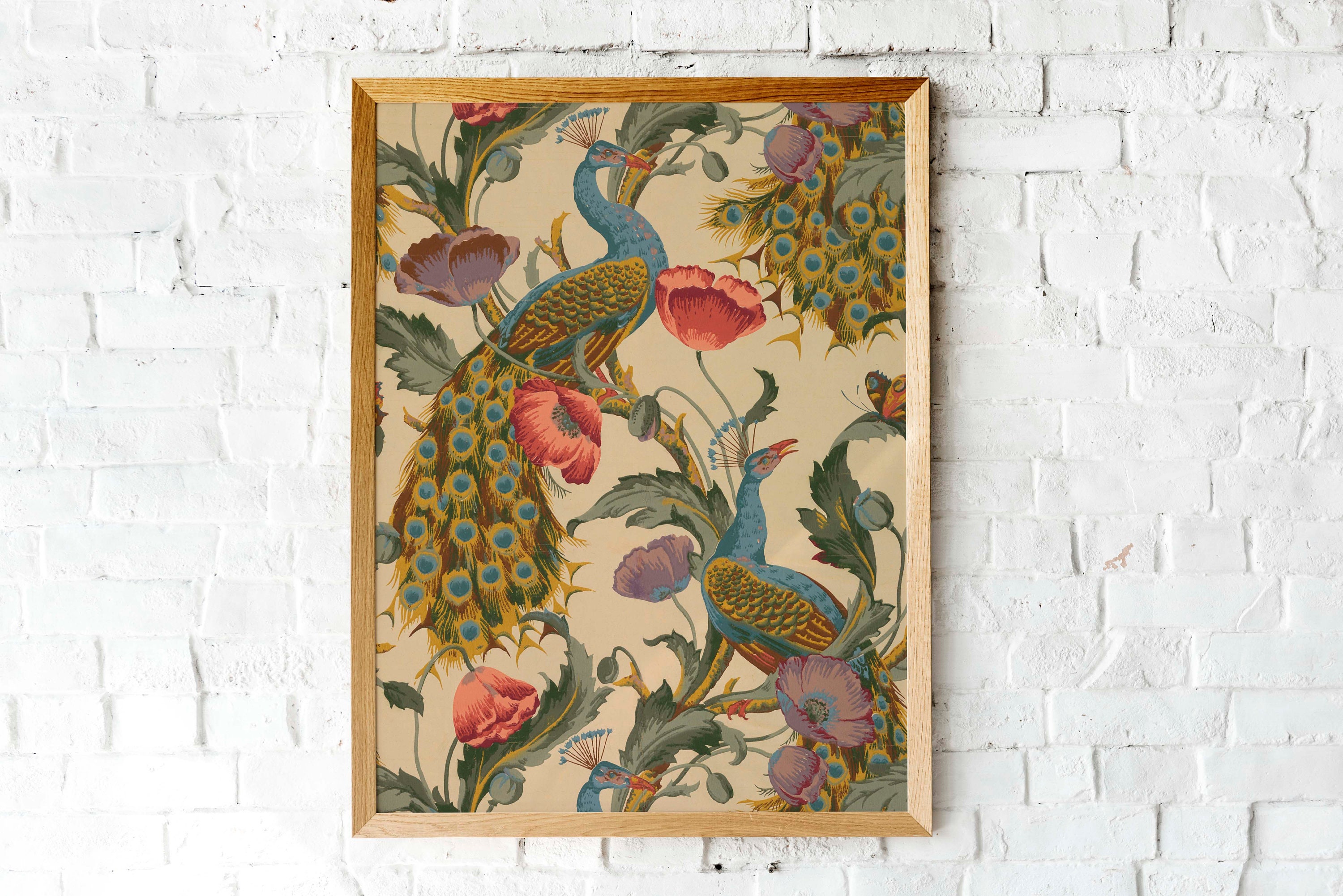 Vintage Peacock Print Peacock Art Print Poppies Print - Etsy