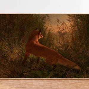 This moody antique painting of fox in earthtones will look lovely in your farmhouse living room, kitchen or cabin.