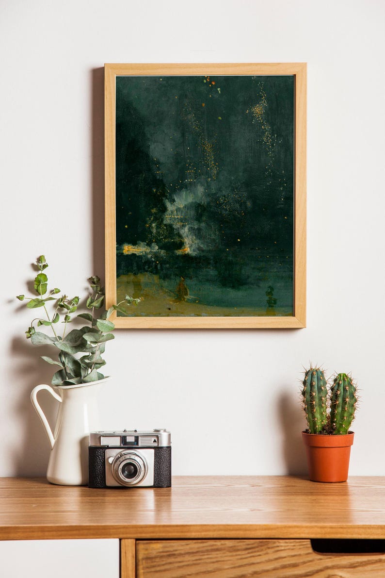 Whistler Nocturne Print, Falling Rocket, Dark Vintage Art zdjęcie 5