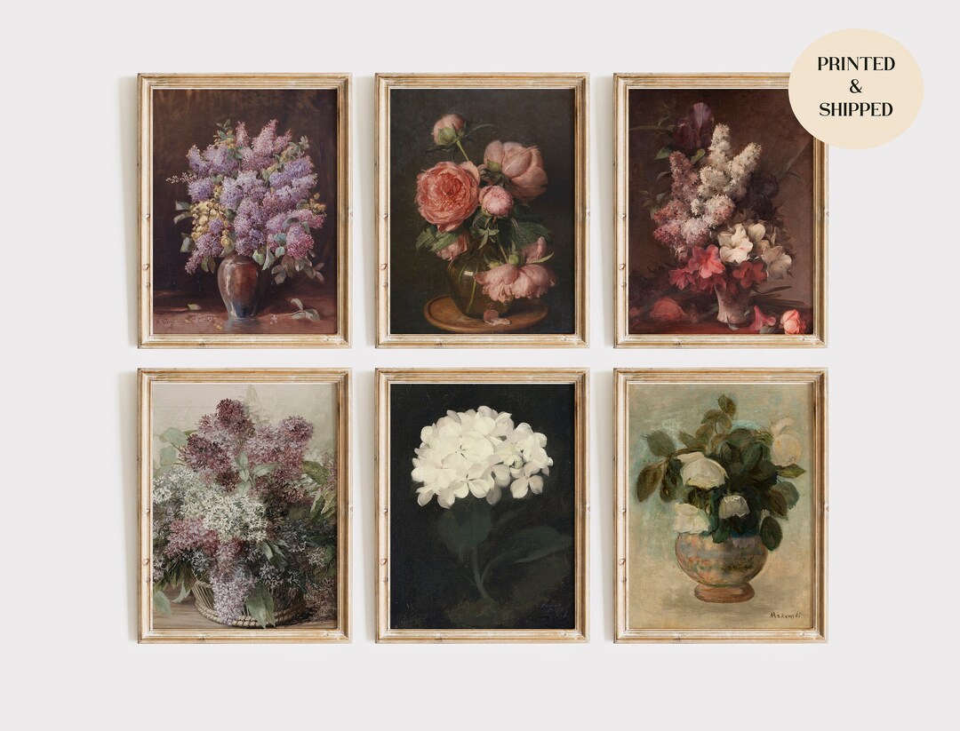 Vintage Flowers Still Life Set of 6 Prints, Botanical Art, Floral Wall ...
