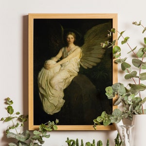 Angel Wall Art, Catholic Art, Religious Print, Angel Portrait Painting, Vintage Angel Painting, Woman Angel Portrait, Vintage Angel Portrait