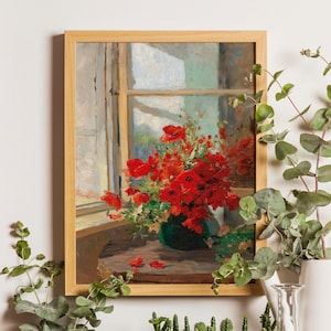 Red Poppies Art, Antique Wall Decor, Modern Farmhouse Decor, Red Flowers Print, Poppy Art Print, Vintage Flower Print, Farmhouse Decor