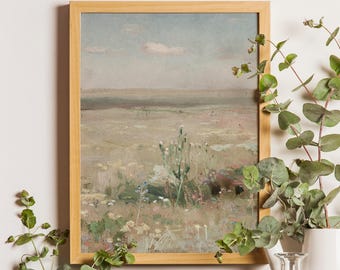 Wildflower Field Art Print: Vintage Country Landscape