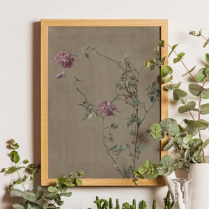 Vintage Pink Roses Print, Vintage Botanical Print, Neutral Antique Rose Painting, Floral Rustic Farmhouse Decor, Blush Pink Roses Painting