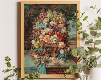 Vintage Flowers Painting, Flowers Print,Roses Still Life, Floral Still Life, Vintage Floral Painting, Roses Still Life Painting Canvas