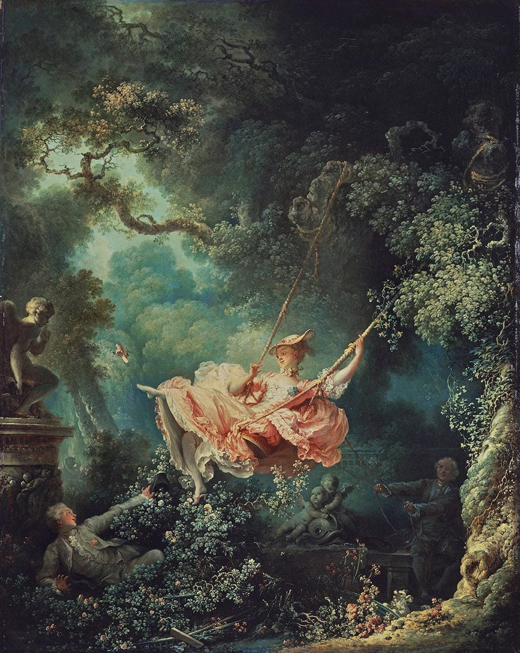 Fragonard The Swing Print: Vintage Rococo Art, Botanical