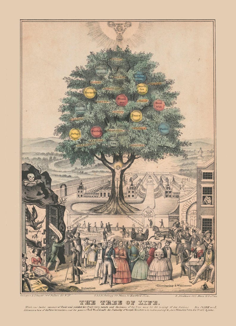 Tree of life art print, Nature wall art, Vintage tree, Antique tree painting, Life, Death, Old book page, antique book page, Tree wall art imagen 2
