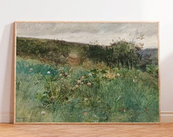 Vintage Spring Meadow Art Print, French Country Landscape