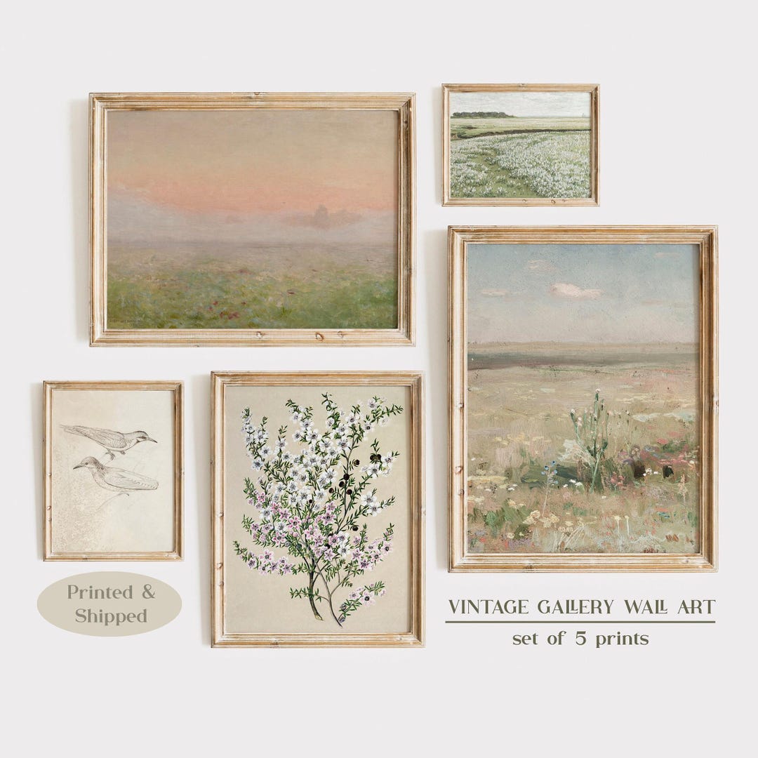 Vintage Wildflower Prints: Muted Green Spring Gallery Wall Set of 5 - Etsy