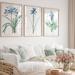 Blue Botanical Printed Wall Art, Spring Flower, 3 Piece Wall Art, Light Blue Wall Art, Minimalist Wall Art, Canvas Wall Art, Wall Art Prints