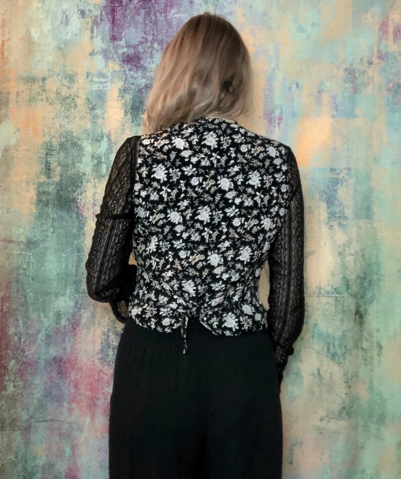 Floral Vintage Vest Black Vest White Flower Vest Vintage Etsy
