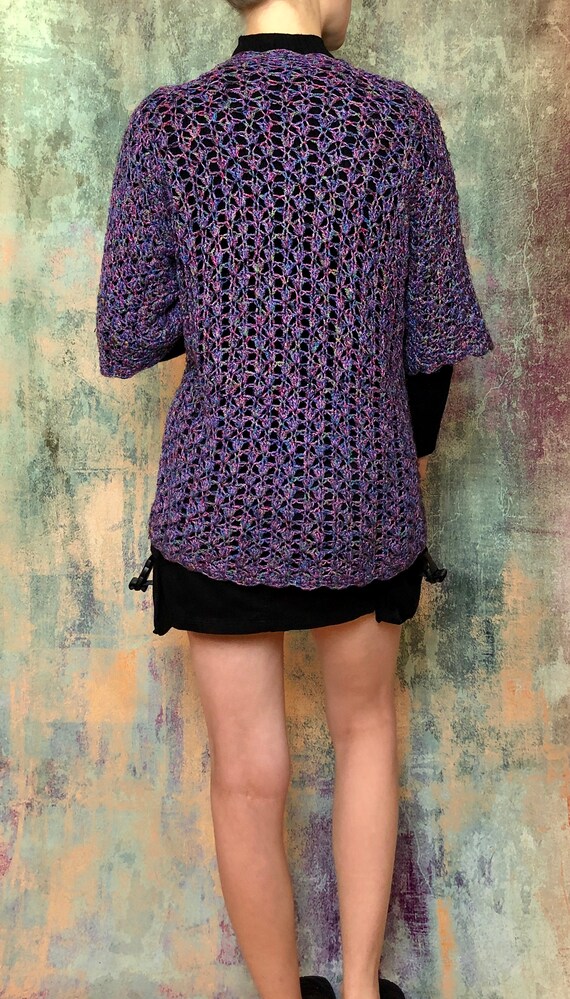 Crochet Mesh Cardigan, Purple Duster, Violet Card… - image 5