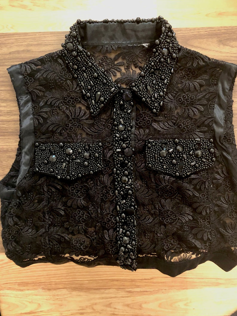 Black Beaded Vest Luxury Embroidery Vest Vintage Vest Etsy