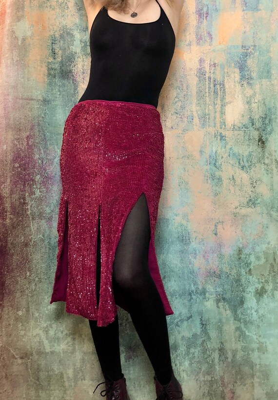 Sequin Red Skirt, Red Sexy Skirt, Vintage Red Skir