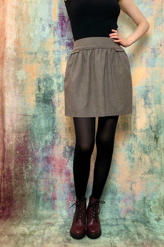 Vintage Brown Skirt, Vintage Pleated Skirt, Checke