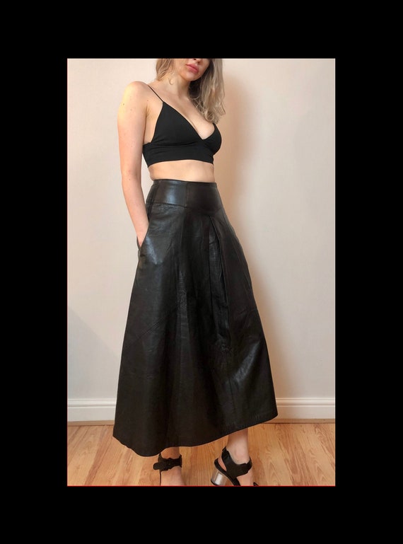 Long Leather Skirt, Long Black Skirt, Vintage Blac