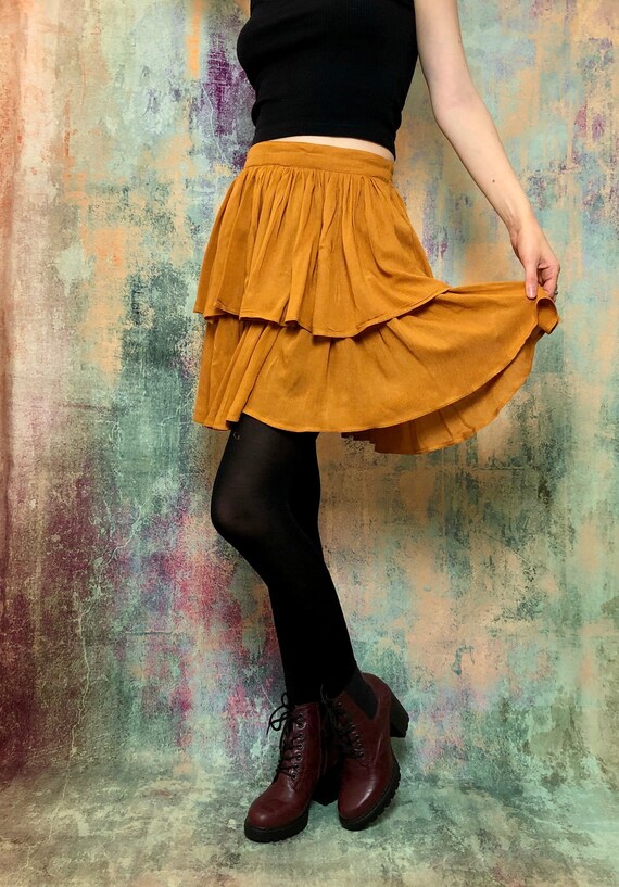 Yellow Layered Skirt, Mustard Yellow Skirt, Summer