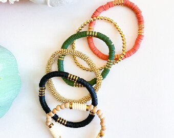 Heishi Bracelet | Polymer Clay Fall Bracelet | Stack Bracelet | Custom Fall Bracelet| Name Bracelet| Fall Heishi Bracelet | Gold Bracelet