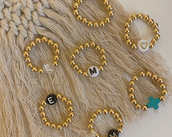 14K Gold Filled Beaded Ring | Gold Ring | Custom Initial Bead Ring ...