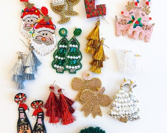 Seasonal Christmas Earrings | Beaded Tree Earrings | Santa Earrings | Festive Earrings | Statement Earrings | Reindeer | Xmas | Ornament |