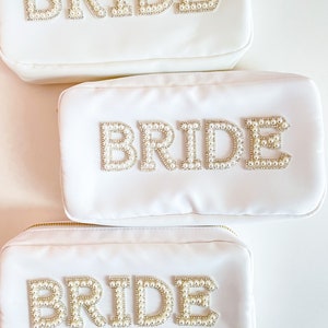 Bride Nylon Cosmetic Bag, Custom Bride Pouch, Personalized Pouch, Nylon Pouch with Patch, Make up Bag, Travel Pouch, Bachelorette Party