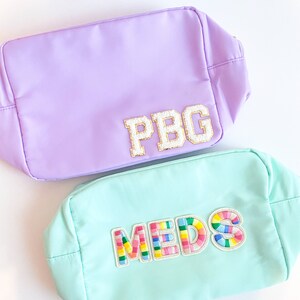 X-Large Nylon Cosmetic Bag, Custom Pouch, Personalized Pouch, Nylon Pouch with Patch, Make up Bag, Travel Pouch, XL Nylon Pouch w/ Chenille