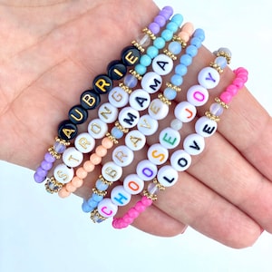4mm Personalized Beaded Name Bracelet | Custom Word Beaded Bracelet | Name Bracelet | Arm Stack | Acrylic Bracelet | Skinny Beaded Bracelet