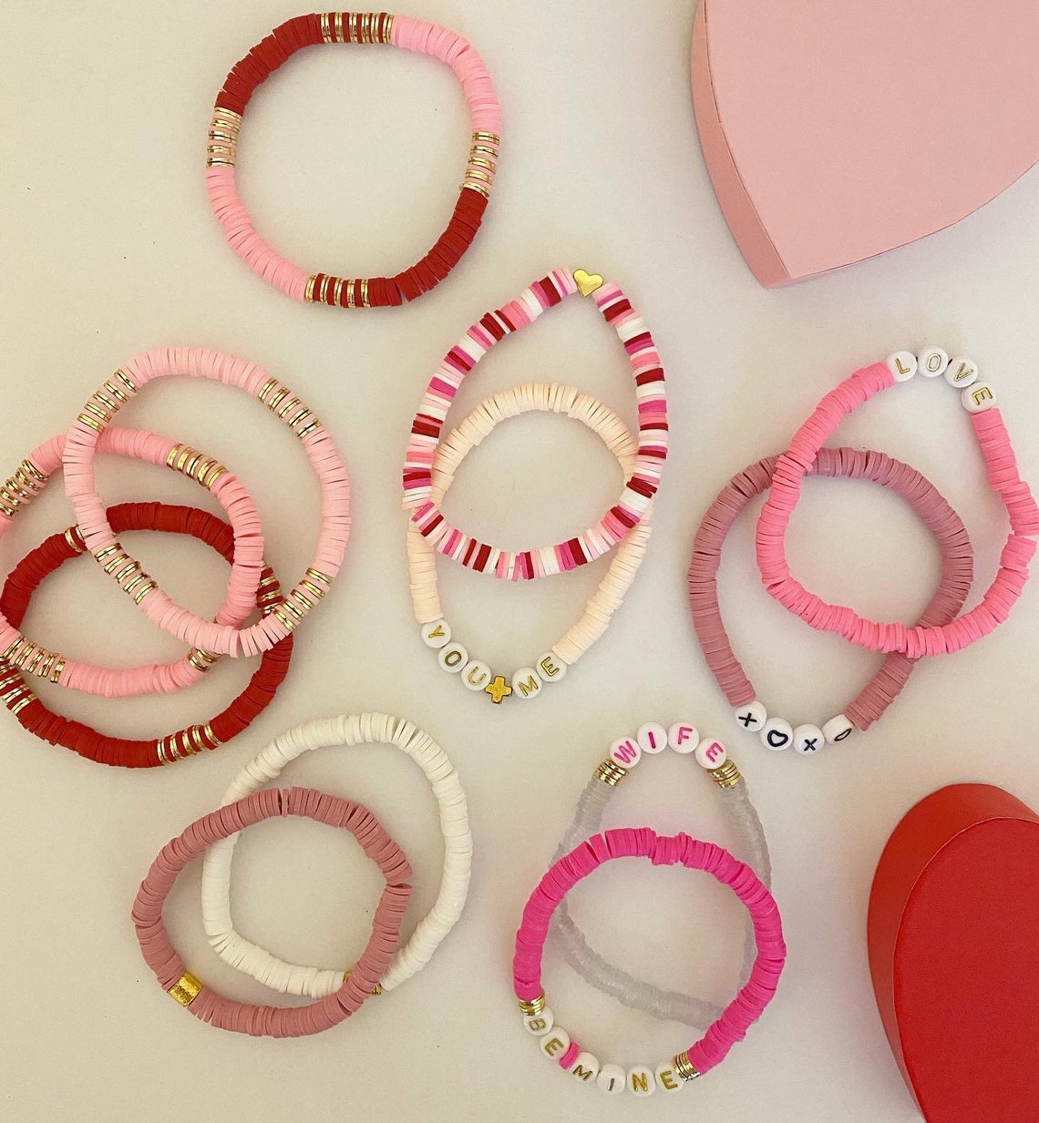 Valentines Heishi Bracelet Love Bracelet Polymer Clay Etsy