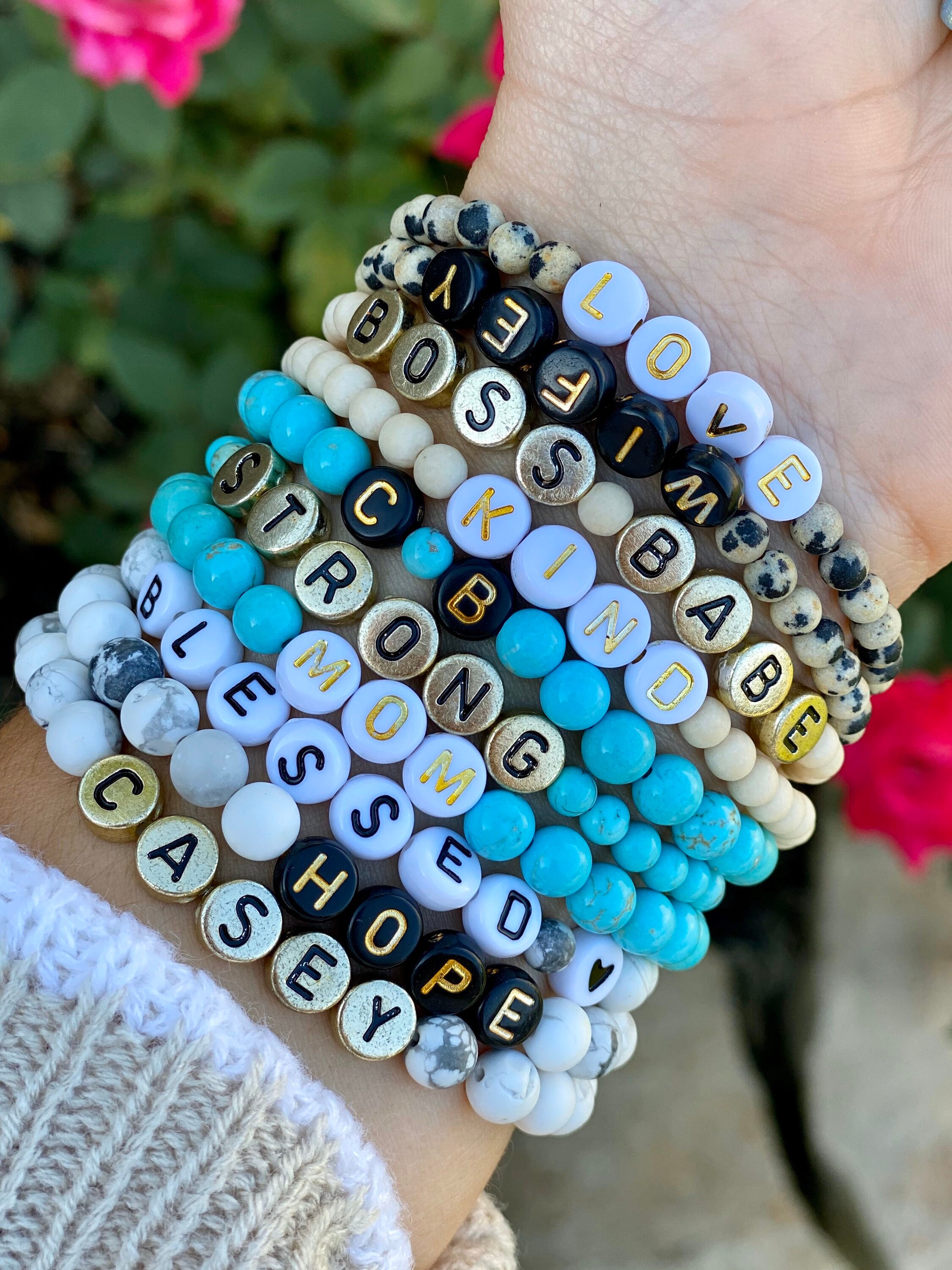 Leopard Personalized Beaded Name Bracelet|dalmatian Jasper