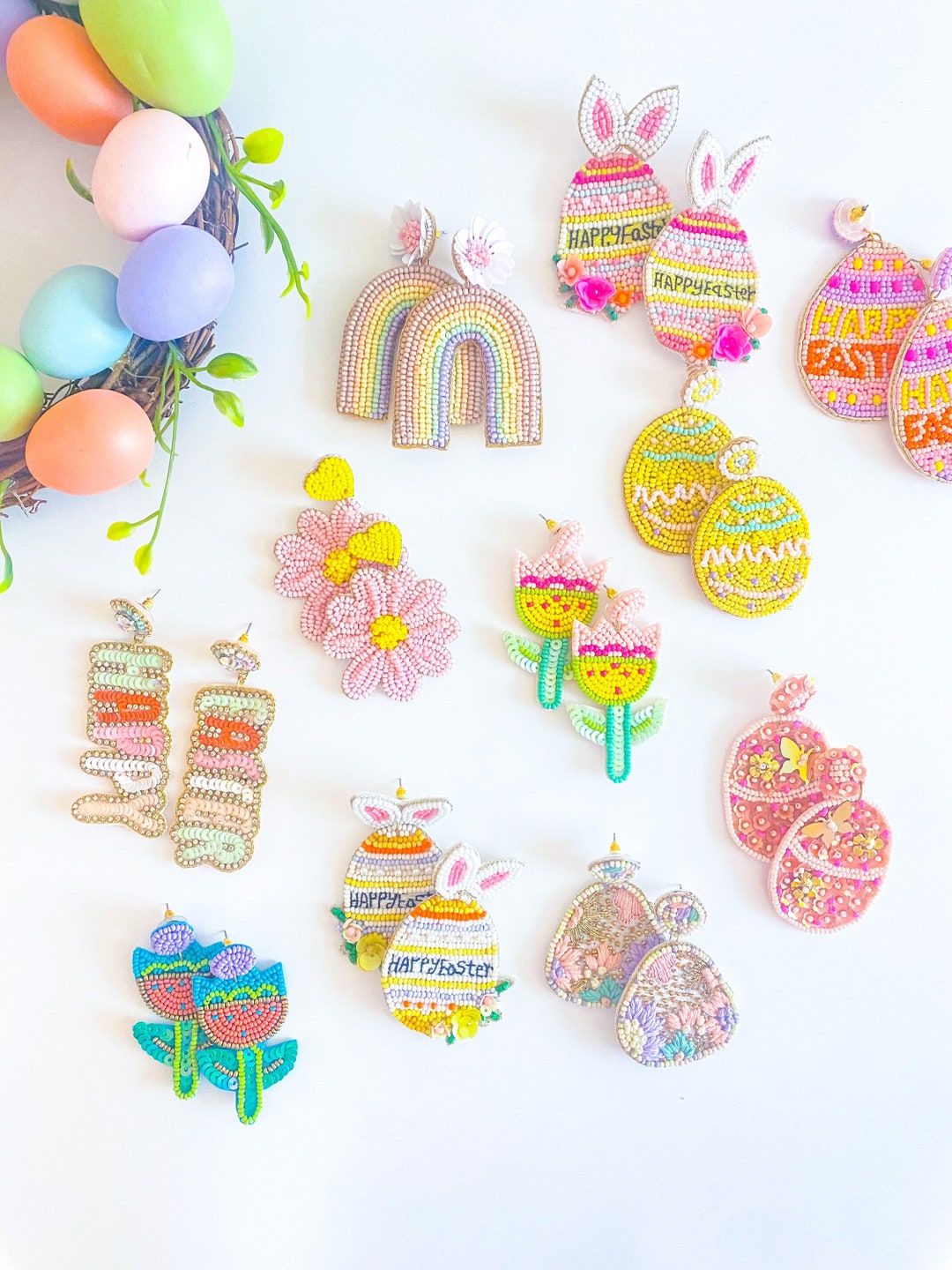 Seasonal Spring Earrings Beaded Easter Earrings Bunny Etsy