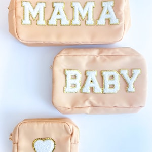Medium Nylon Cosmetic Bag, Custom Pouch, Personalized Pouch, Nylon Pouch with Patch, Make up Bag, Travel Pouch, Clear, Transparent, Summer