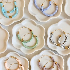 Heishi Beaded Hoop Earrings | 40mm Heishi Earrings | Polymer Clay Earrings | 40mm Hoop Earrings | Gold & Heishi Hoop Earrings | Earrings