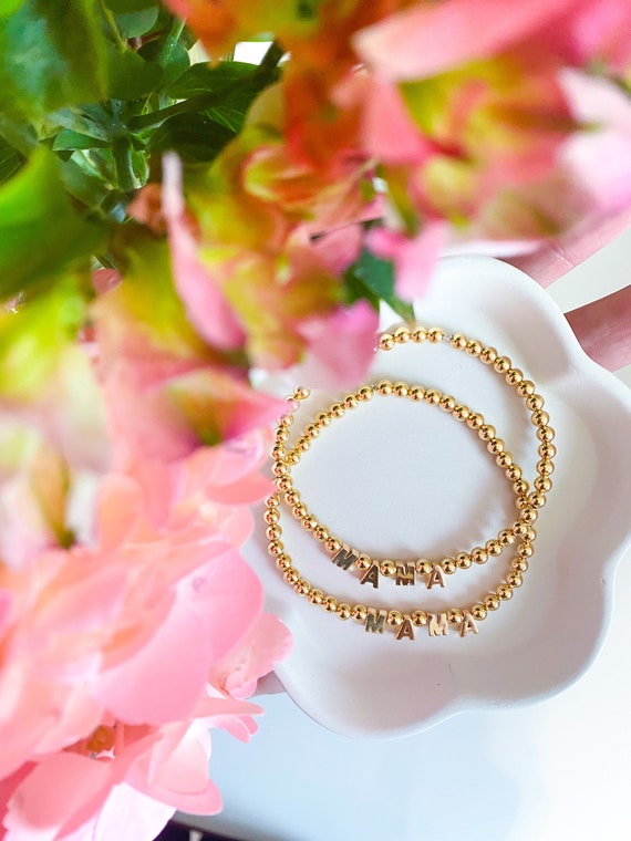 Mama Bracelet | 14k 4mm Gold Beaded "Mama" Bracelet | Mother’s Day Bracelet | Name Bracelet | Customizable "Mama" Bracelet