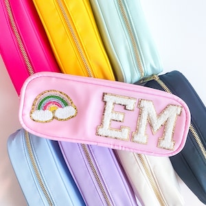 Custom Nylon Pencil Bag, Custom Pouch, Personalized Pouch, Nylon Pouch with Patch, Make up Bag, School Supplies Pouch w/ Chenille Patch