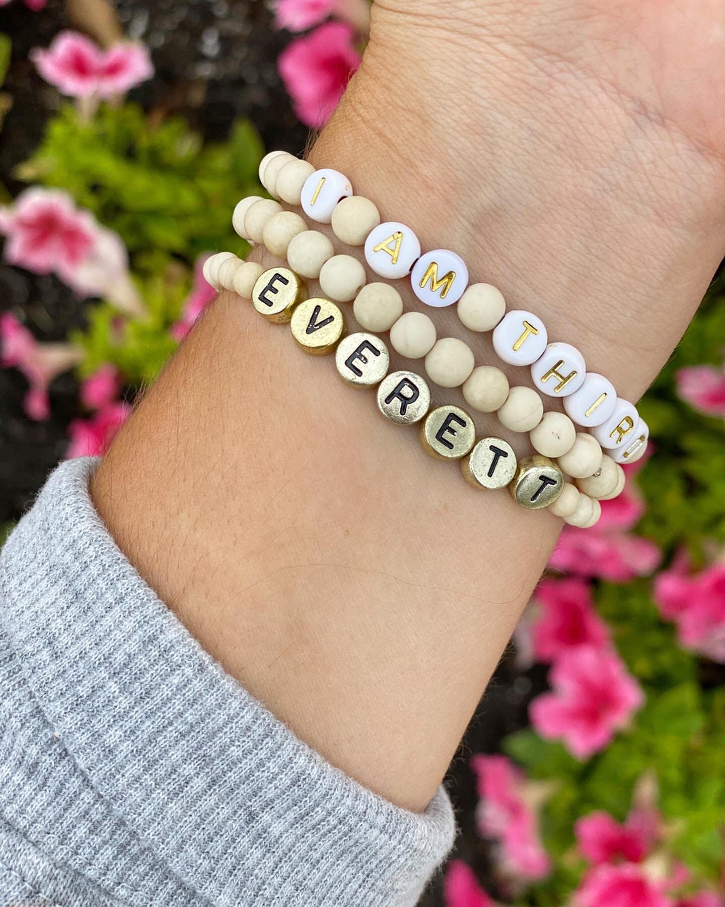 name bracelet, make your own bracelet gift, glass bead bracelet