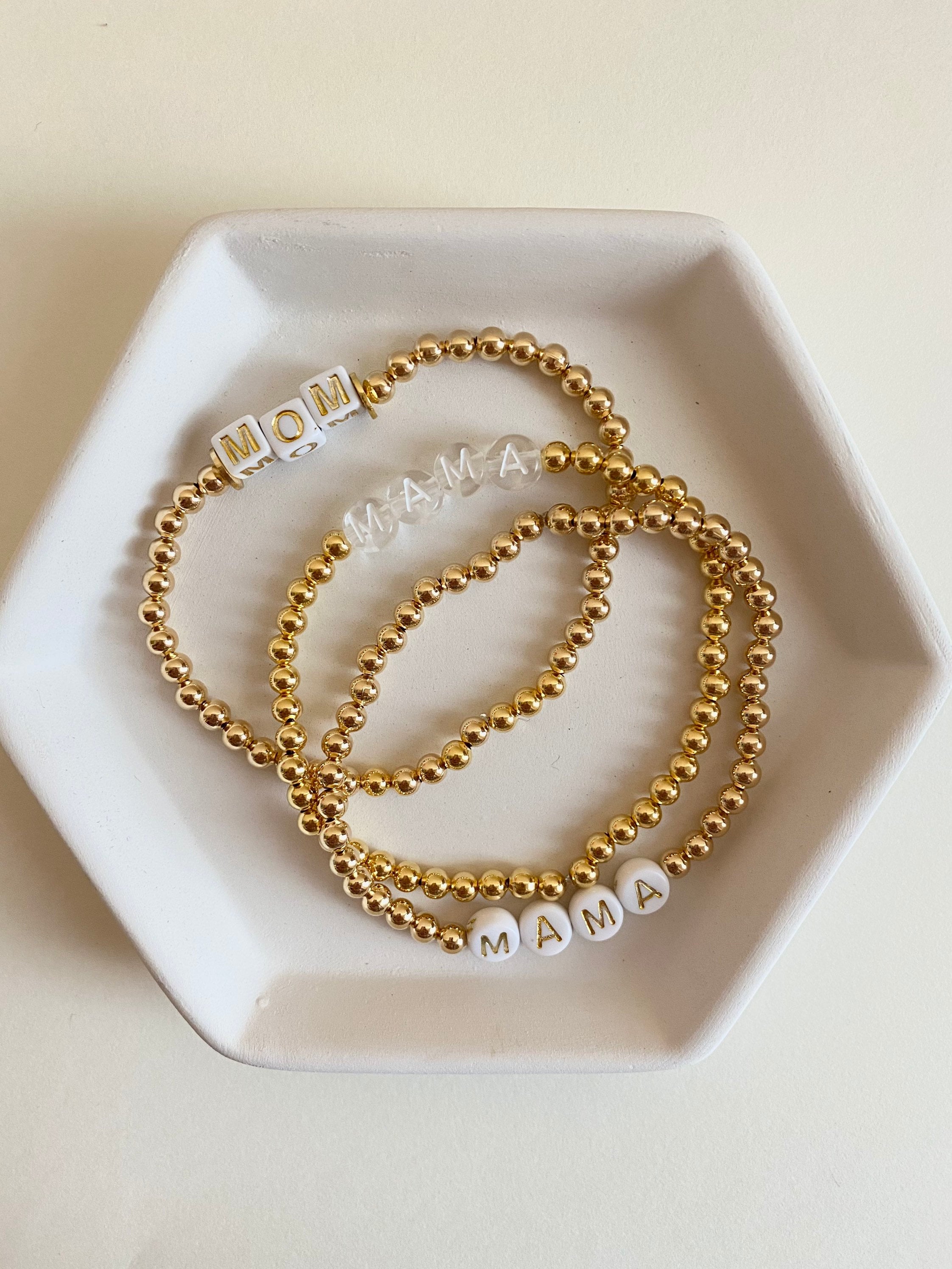 Mama Bracelet 14k 4mm Gold Beaded Mama Bracelet Etsy
