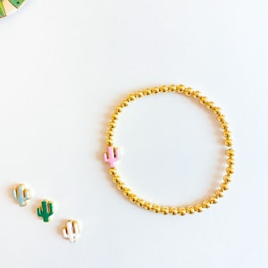 14k Gold Filled Bracelet | 4mm Gold Bracelet | Stack Bracelet | Custom Name Bracelet | Enamel Charm Bracelet | Daisy | Cactus | Heart | Star