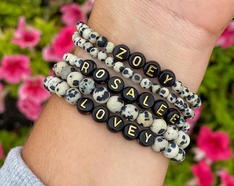 Leopard Personalized Beaded Name Bracelet|Dalmatian Jasper Beaded Bracelet|Custom Word Beaded Bracelets|Name Bracelet|Custom Beaded Bracelet
